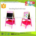 2015 New Style Wooden Kids Mini Easel Educational Red Standing Armação com bandejas EZ2030